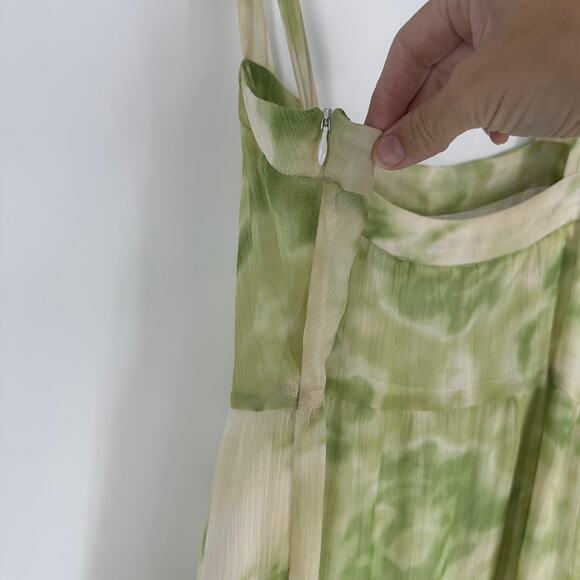 Line & Dot Palm Lime Tiered Tie Shoulder Sleeveless Maxi Dress Womens Med - Picture 7 of 13